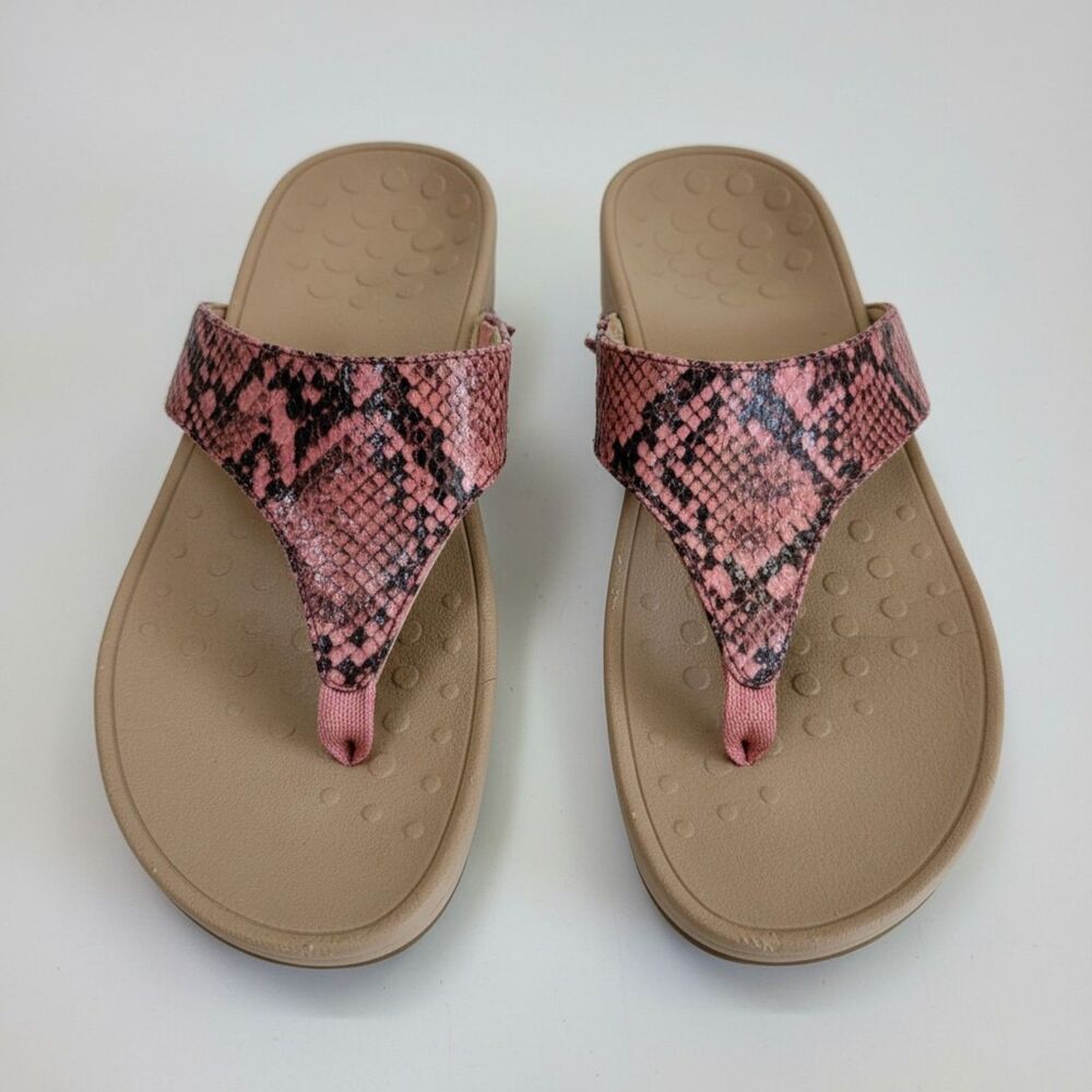 Vionic Size 7 Pink Snakeskin Thong Sandals Orthotic Comfort Flip Flops